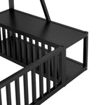 ZUN Twin Size Floor Bed Frame with Safety Fence, Metal Floor Bed with Desk and Storage Shelves, W1580P240068