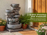 5-Tier Cascading Water Fountain with 24 LED Lights Gray Resin Outdoor Water Feature 00486883