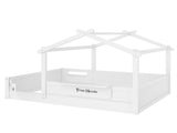 Full Size Floor Bed with Guardrails and Roof, Kids House Floor Bed with a Small Built-in Tray and W1580P396332