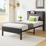 Twin Size Bed Frame, Storage Headboard with Charging Station, Solid and Stable, Noise Free, No Box W840P179116