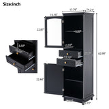 ZUN 63" Tall Bathroom Storage Cabinet with Glass Doors, Free-Standing, Two Drawers, and Adjustable N729P171305B