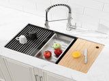 Stainless Steel Kitchen Sink, 33x19 Single Bowl, Undermount Handmade Sink in Brushed, with Cutting 62238441