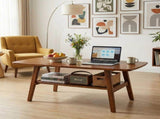 Mid Century Modern Coffee, 100% Solid Oak Wood Coffee with Storage Shelf, 2-Tier Coffee W3204P469105