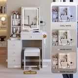 29.2" Small Size Left Bedside Cabinet Vanity Table Cushioned Stool, 2 AC2 USB Power Station, Hair W3258P287970