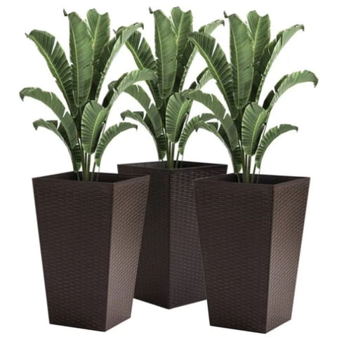 ZUN 3 PCS Indoor Planters with Drainage Hole Brown 25926186