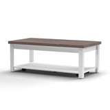 ZUN 48 inch Hampton Coffee Table, No Assembly Required, Jasmine Whitewash and Barnwood Finish B108131544