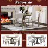 5-Piece Retro Round Dining Table Set with Curved Trestle Style Table Legs and 4 Upholstered Chairs 22968262