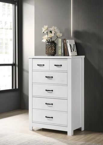 ZUN Modern Bedroom Furniture 1pc White 5-Drawer Chest Black Handles B011P194283