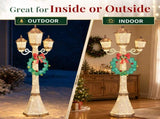 6FT Gold 3-Head Street Lamp with Wreath, 210 Warm White LEDs, Christmas Light Post, US Plug 72751542
