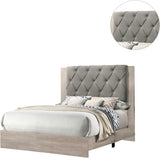 Contemporary 1pc Cream Finish Eastern King Size Bed Bedroom Furniture Gray Tufted Design Headboard B011P236792