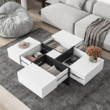 ON-TREND Unique Design Coffee Table with 4 Hidden Storage Compartments, Square Cocktail Table with WF305182AAK