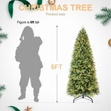 ZUN 9Ft Pre-Lit Slim Christmas Tree, Green, Fir Xmas 'Feel Real' Artificial Tree, White Lights, Metal W1773P203630