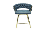 26" Bar Chair Suede Woven Bar Stool Set of 2,Golden legs Barstools No Adjustable Kitchen Island W2189132047