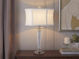 Diamond Torch 25.75" Contemporary Crystal Table Lamp in Clear K9 Crystal with Off-White Linen Shade B202P224008