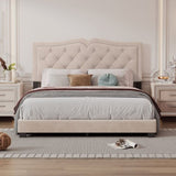 Queen Size Upholstered Bed Frame with Rivet Design, Modern Velvet Platform Bed with Tufted WF316750AAA