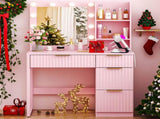 4-Drawer 2-Shelf Dressing Table with 10 Tri-Color Light Bulbs Particleboard with Textured Melamine 30485718