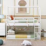 ZUN Twin over Twin Low Bunk Bed, House Bed with Ladder , White 64172717