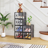 6-Piece Medium Black Plastic Mesh Shoe Box Set - 33x23x14cm, Modular Design for Home Storage 80828150
