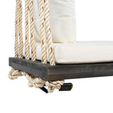 TOPMAX Patio Wooden Swing Chair, Hanging Porch Swing Bench with Cushion&Pillows, 10.8Ft Hemp Ropes N717P210136D