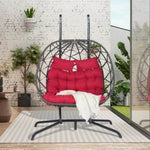 ZUN 2 Person Outdoor Rattan Hanging Chair Patio Wicker Egg Chair W874P146258