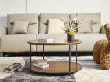 Round coffee table in antique wood color, 34.64-inch living room coffee table, a simple tabletop W1911P371570