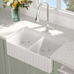 ZUN Fireclay 33" L X 18" W Double Basin Farmhouse Kitchen Sink With Grid And Strainer W1225122760