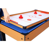 ZUN 5-in-1 Multi-Game Table - Billiards, Push Hockey, Foosball, Ping Pong, and Basketball brown /blue W465P164156