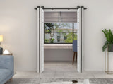 60 in. x 80 in. 6-Panel White Painted MDF Composite Double Bi-Fold Barn Door with Sliding Hardware B2763P491007