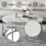 ZUN ACME Zaidee Coffee Table, Natural Marble Top & Nickel Finish LV02795