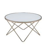 1pc Coffee Table Champagne Finish Frame Round Frosted Glass Top Mid-Century Modern Design Living B2741P332646