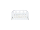 Twin Size Floor Bed with Fence without Door, Rubber Wood Floor Bed with Safety Guardrails,White W504P296795