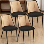 ZUN Black Rattan Dining Chairs Set of 4,Boucle Chairs with Natural Cane Back, Upholstered Dining Room W1164P218675