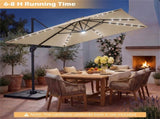 10x10 Ft Beige Solar LED Cantilever Patio Umbrella 360&deg Rotation Offset Hanging Umbrella with 94324583