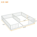 Double Twin Floor Bed with Fence, Guardrails, without door, White 37744042