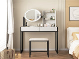 Small Vanity Desk with Mirror and Lights, Makeup Vanity Table with LED Mirror, 3 Lighting Modes, W3587P462333