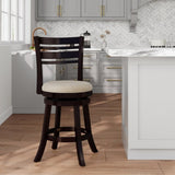 24" Counter Height Slat Back Swivel Stool, Espresso Finish, Beige Fabric Seat B04660688