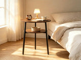 2-Tier Round Side End Table with Storage Shelf, Heavy Duty Metal Frame Adjustable Foot Pads 115 LBS 04241294