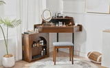 Corner Makeup Vanity Desk With Mirror & LED Lights, Modern Vanity Set With Mirror And Stool, N844P263663W