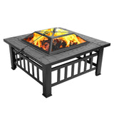 Fire Pit Table 32in Square Metal Firepit Stove Backyard Patio Garden Fireplace for Camping, Outdoor 05653746