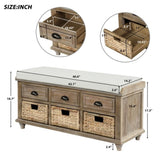 ZUN Rustic Storage Bench with 3 Drawers and 3 Rattan Baskets, Shoe Bench for Living Room, Entryway 44162772