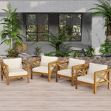 Outdoor Acacia Wood Club Wooden Armchair with Cushions , Conversation Set,Teak N770P264304B