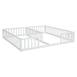 Double Twin Floor Bed with Fence, Guardrails, without door, White W504P143286