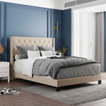 ZUN Upholstered Platform Bed with Classic Headboard, Box Spring Needed, Beige Linen Fabric, Queen Size WF280786AAA