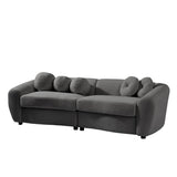 ZUN 87.7" Modern Curved Sofa, Back Upholstered Couch with 5 Decorative Throw Pillows, Teddy Fabric Couch 82719769