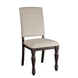 Fabric Upholstery Side Chairs 2pc Set Grayish Brown Finish Wood Frame Nailhead Trim Turned Legs B01149969