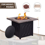 ZUN Faux Woodgrain Table top And Steel Base Propane Outdoor Fire Pit Table With Lid W2029120085