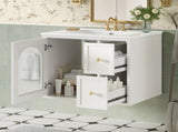 24" Bathroom Vanity Set Wall Mounted for Small Space, Bathroom Cabinet with Ceramic Sink, 2 Drawers N710P286704K