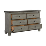 ZUN Transitional-Rustic Style Coffee and Antique Gray 6-Drawer Dresser 1pc Flat Knobs Classic Bedroom B011P240233