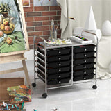 12-Drawer Rolling Storage Cart - 2-Row 10-Storey, Multicolor Drawers, 4 Wheels , -Black 46116279