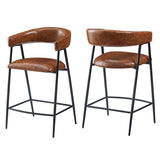 ZUN 26'' Counter Stools Set of 2, Pu Upholstered Counter Stools with iron Frame, Backrest, Footrest, Arm N780P199985B